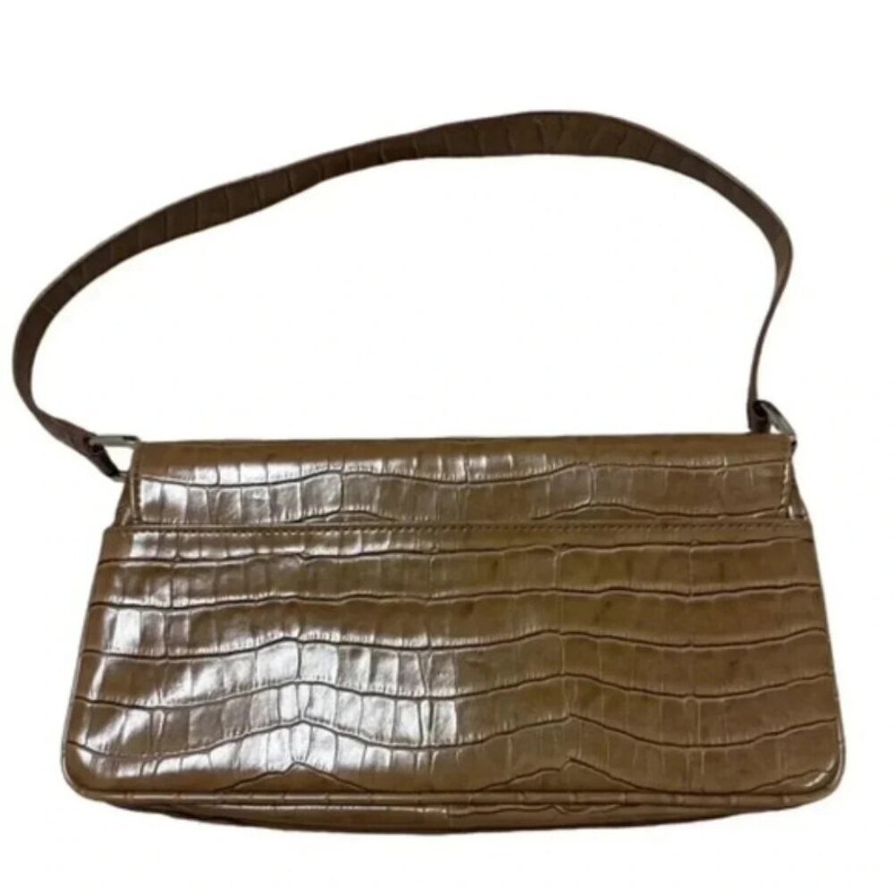 Jones New York Medium Tan Faux Alligator Shoulder Bag HandBag Pocketbook Credit - Picture 2 of 11